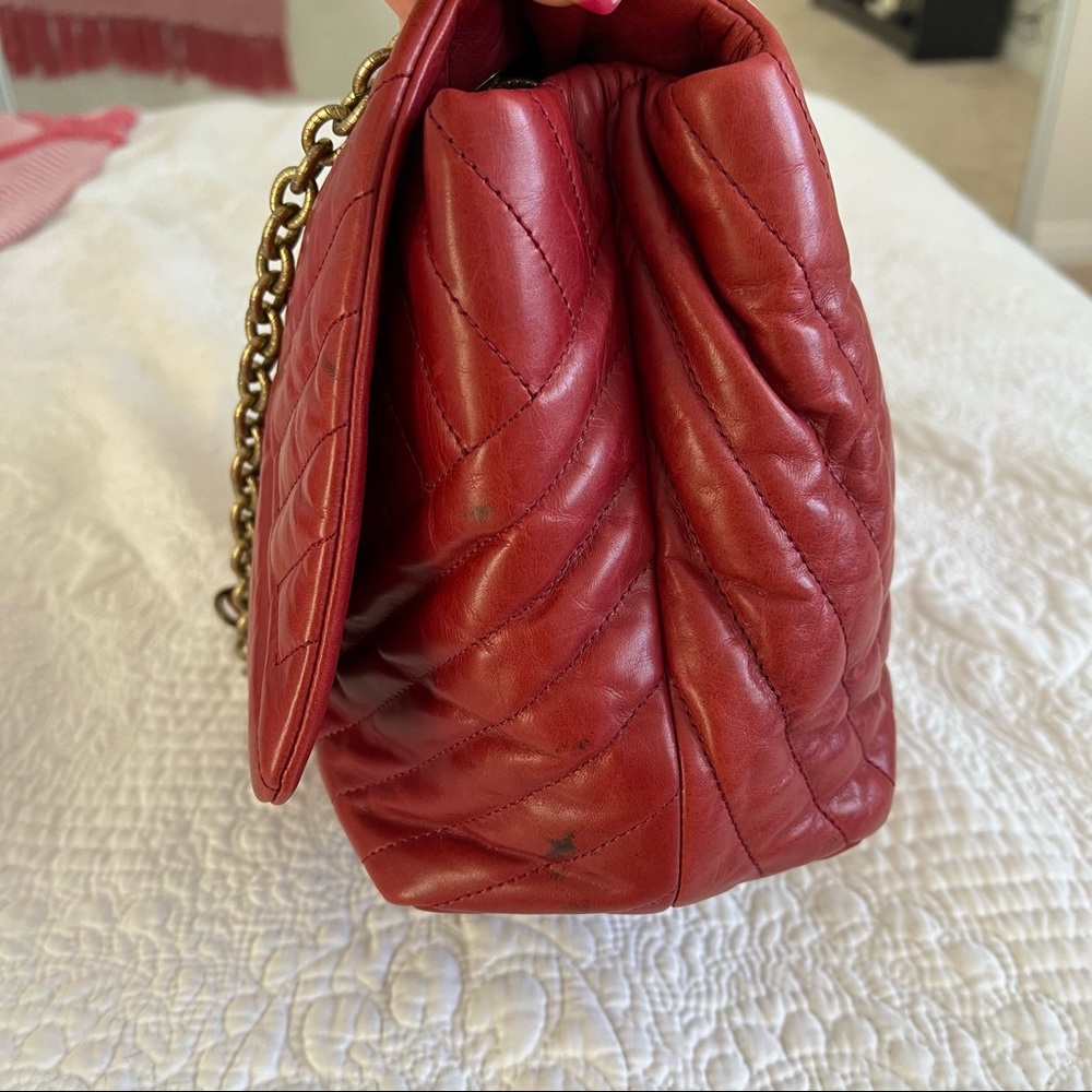 SOLD LANVIN HAPPY red quilted flap bag gold chain large - Picture 10 of 16
